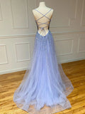 Lilac Glitter Beading Tulle Long Prom Dress Evening Dress HZ1023