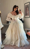 Princess A Line Long Sleeve White Satin Lace Birthday Dress Evening Dress HZ1023