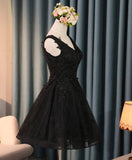 0210,black mini evening dresses sleeveless women dress v-neck tulle fashion dresses applique beaded homecoming HZ1023