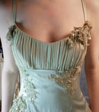 Gentle Green Sheath Spaghetti Strap Appliques Satin Chiffon Prom Dress Evening Dress HZ1023