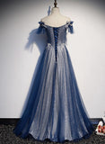 Navy Blue tulle long prom dress blue evening dress HZ1023