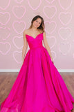 Hot Pink A Line Strapless Satin Long Prom Dress Evening Dress HZ1023