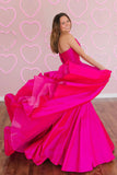 Hot Pink A Line Strapless Satin Long Prom Dress Evening Dress HZ1023