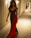 Sexy A Line Straps Ombre Burgundy Chiffon Long Prom Dress HZ1023