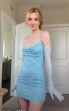 Stunning Blue Sequin Sheath Spaghetti Strap Tulle Mini Homecoming Dress Cocktail Dress HZ1023