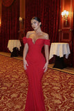Burgundy Sexy Mermaid Off the SHoulder Satin Long Prom Dress Wedding Guest Dress HZ1023