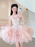 Cute A Line Strapless Corset Feather Pink Tulle Short Homecoming Dress Cocktail Dress HZ1023