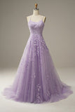 Purple tulle lace long prom dress formal dress HZ1023