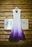 V neck Ombre Formal Prom Dress, A Line Wedding Party Gown HZ1023