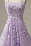 Purple tulle lace long prom dress formal dress HZ1023