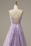 Purple tulle lace long prom dress formal dress HZ1023