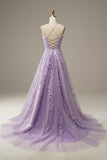 Purple tulle lace long prom dress formal dress HZ1023