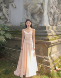 Unique Light Pink A Line Strapless Organza Long Prom Dress 16th Birthday Dress HZ1023