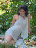 Gorgeous Sheath One Shoulder Beaded White Chiffon Short Homecoming Dress HZ1023