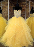 Yellow sweetheart neck beads long prom dress, yellow evening dress HZ1023