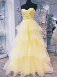 Yellow sweetheart neck long prom dress, yellow evening dress HZ1023