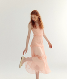 Orange-pink A Line Spaghetti Strap Lace Long Prom Dress Party Dress HZ1023