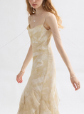 Apricot Mermaid Spaghetti Strap Ruffle Chiffon Long Prom Dress Party Dress HZ1023