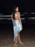 Baby Blue Mermaid One Shoulder Satin Short Open Back Homecoming Dress HZ1023