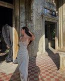 Simple Sheath Spaghetti Straps Pleated Lace Satin Open Back Prom Dress Party Dress HZ1023