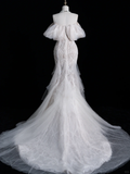 Exquisite Mermaid Off the Shoulder Beaded Lace Tulle Wedding Dress Prom Dress HZ1023
