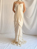 Vintage Apricot Draped Gown Featuring Strapless Neckline Dress with Scarf HZ1023