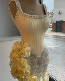 Stunning Sheath Straps Beaded Yellow Satin Tulle Short Homecoming Dress Cocktail Dress HZ1023