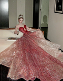 Mermaid Sweetheart Neck Red Ombre Sequin Tulle Long Prom Dress Graduation Prom Dress HZ1023