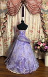 Vintage Ball Gown Strapless Embroidered Purple Organza Satin Long Prom Dress Formal Dress HZ1023