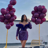 Sexy Off The Shoulder Sequins Sparkly Short Mini Homecoming Dress Cocktail Party Gowns HZ1023