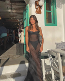 Sexy A Line Spaghetti Straps Polka Dots Chiffon Long Prom Dress Evening Dress HZ1023