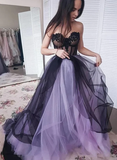 Purple And Black Sweetheart Tulle Long Party Evening Dress Prom Dress HZ1023