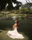 Elegant A Line Spaghetti Strap Print Floral Satin Long Party Dress Wedding Guest Dress HZ1023