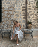 Cute A Line Sweetheat Neck Print Floral Blue Satin Long Prom Dress Evening Dress HZ1023