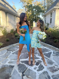 Blue Strapless Chiffon Bodycon Prom Dress Mini Homecoming Dress HZ1023