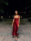 Burgundy Elegant A Line Spaghetti Strap Lace Satin Long Prom Dress 18th Birthday Dress HZ1023