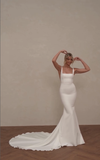 Mermaid Spaghetti Strap White Satin Long Sweep Wedding Dress Prom Dress HZ1023