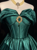 Anna Princess A Line Off the Shoulder Green Satin Short Homecoming Dress Cocktail Dress HZ1023