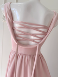 Gentle Pink A Line Straps Pleated Satin Homecoming Dress HZ1023