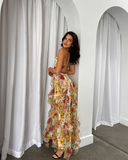 Stunning Print Floral A Line Straps Ruffle Chiffon Prom Dress Party Dress HZ1023