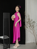 Simple Bright Pink A Line Spaghetti Strap Satin Prom Dress Evening Dress HZ1023
