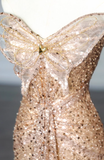Golden Butterfly Mermaid Strapless Sequin Prom Dress Party Dress HZ1023
