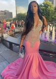 Pink Long Mermaid Prom Dress ,Elegant Evening Dress HZ1023