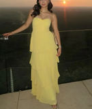 Yellow Strapless Chiffon Layered Long Prom Dress Formal Evening Dress HZ1023