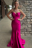 Hot Pink Mermaid Strapless Bow Satin Long Prom Dress Evening Dress HZ1023