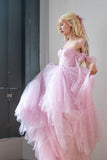 Star Sequin Pink A Line Straps Layered Tulle Date Dress Prom Dress Evening Dress HZ1023