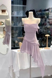 Gentle A Line Spaghetti Strap Purple Chiffon Short Homecoming Dress Cocktail Dress HZ1023