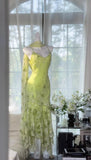 Stunning Mermaid Spaghetti Strap Beaded Green Chiffon Prom Dress Evening Dress HZ1023