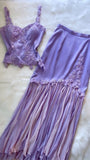 Purple Sheath Spaghetti Straps Lace Appliques Satin Two Piece Evening Dress Party Dress HZ1023