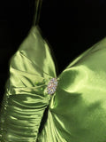 Fresh Green A Line Spaghetti Strap Chiffon Ruffle Satin Long Prom Dress Formal Gown HZ1023